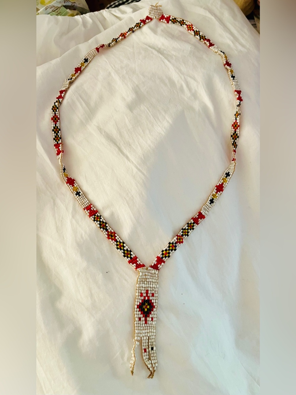 Vintage Handcrafted Beaded Lariat Necklace by Native on Cape Cod